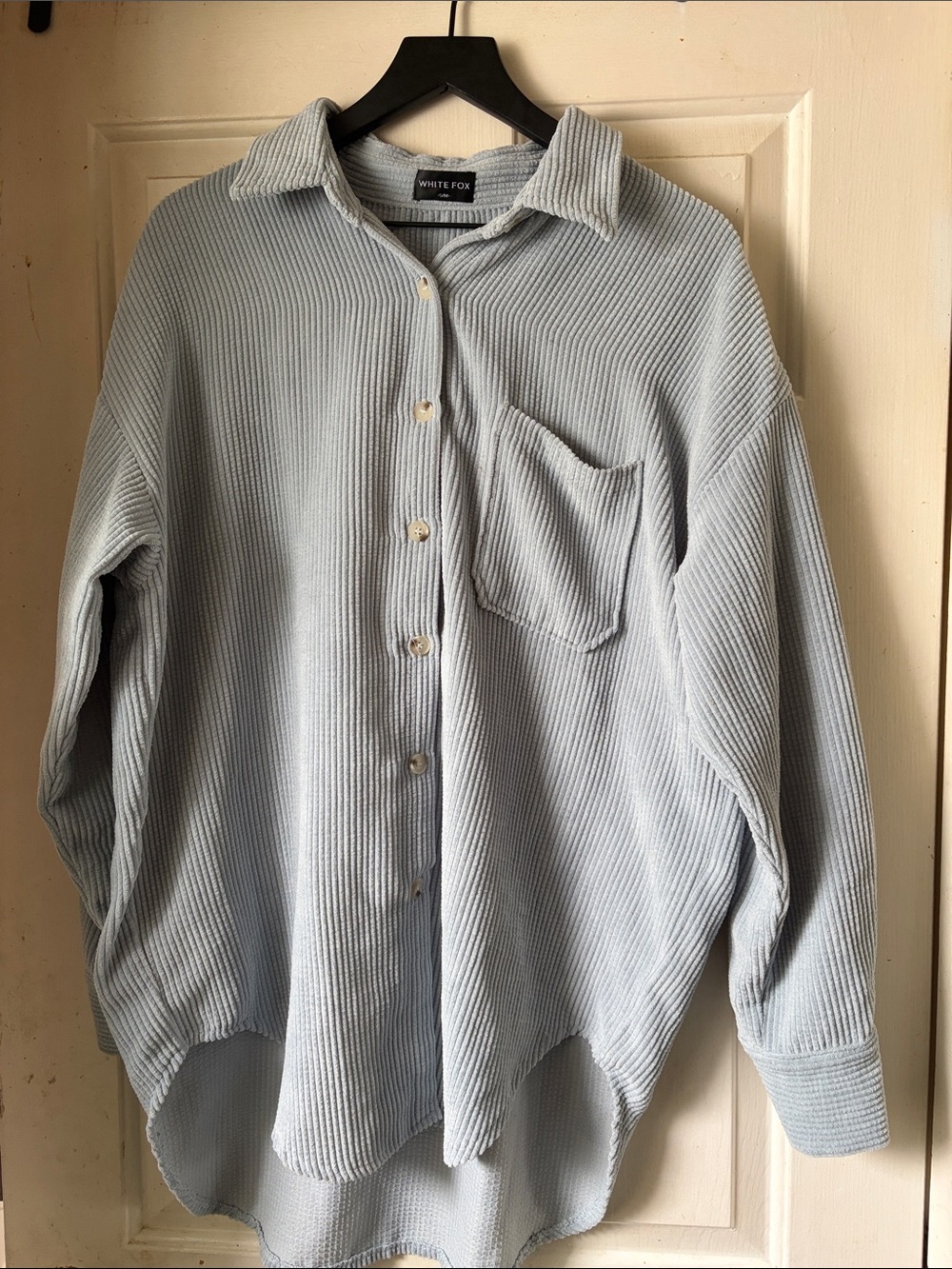White Fox Light Blue Ribbed Button-Up Shirt